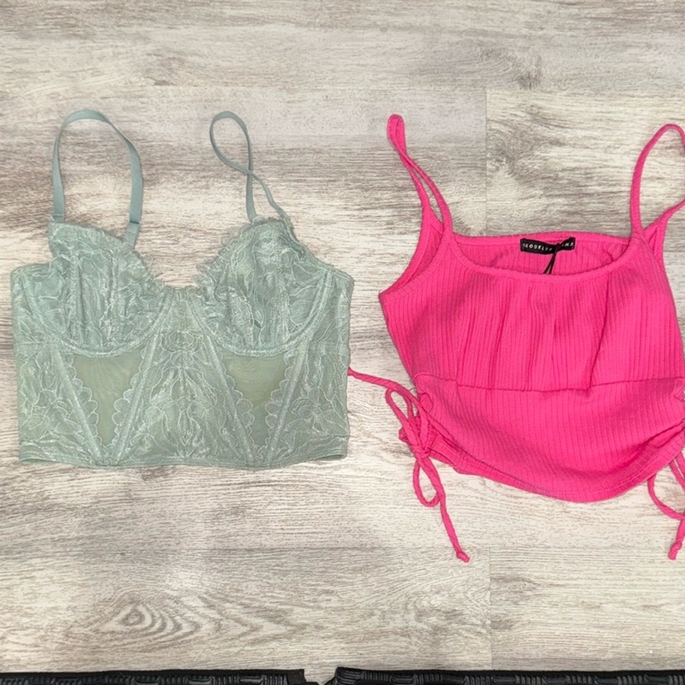 Mixologie and Gilly Hicks Green Sleeveless Bustier Tank Top and Pink tank top